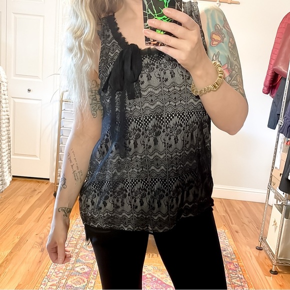 CABI | Lace Overlay Black Blouse Tank Top - Picture 2 of 11